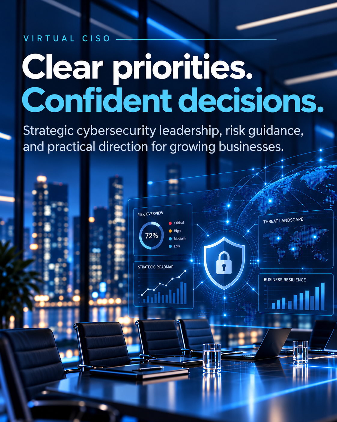 Clear priorities. Confident decisions. Strategic cybersecurity leadership, risk guidance, and practical direction for growing businesses.